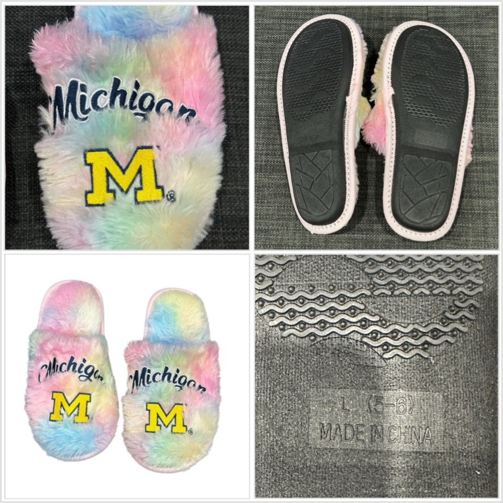 Michigan University Wolverines 5/6 L FOCO Youth Rainbow Slip On Slippers Slide